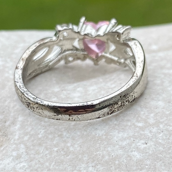 Pink Crystal Topaz w/ white cz accent stones antiqued silver tone - Picture 5 of 6